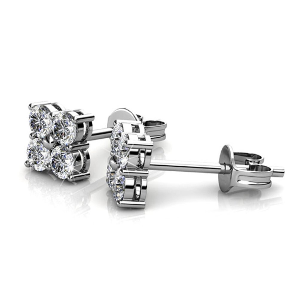 Square Flower Diamond Stud Earrings Australian Crystals - Picture 5 of 5